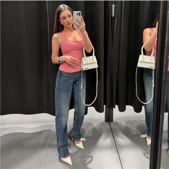 ZARA SS24 STRAIGHT CUT MID RISE RHINESTONE JEANS ZW COLLECTION 4877/047 018/273 - Picture 1 of 16
